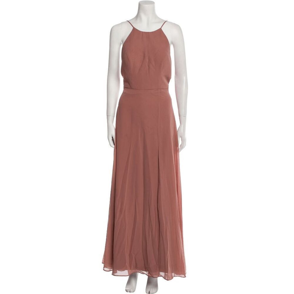 Jenny Yoo Pink Halter Maxi Dress Women’s Size M Elegant Chiffon Evening Gown